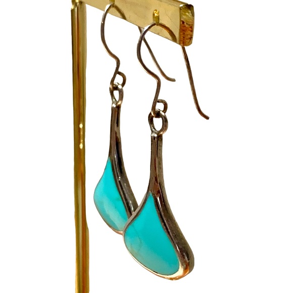 Turquoise and 925 Silver Dangle Teardrop Earrings - Picture 3 of 11